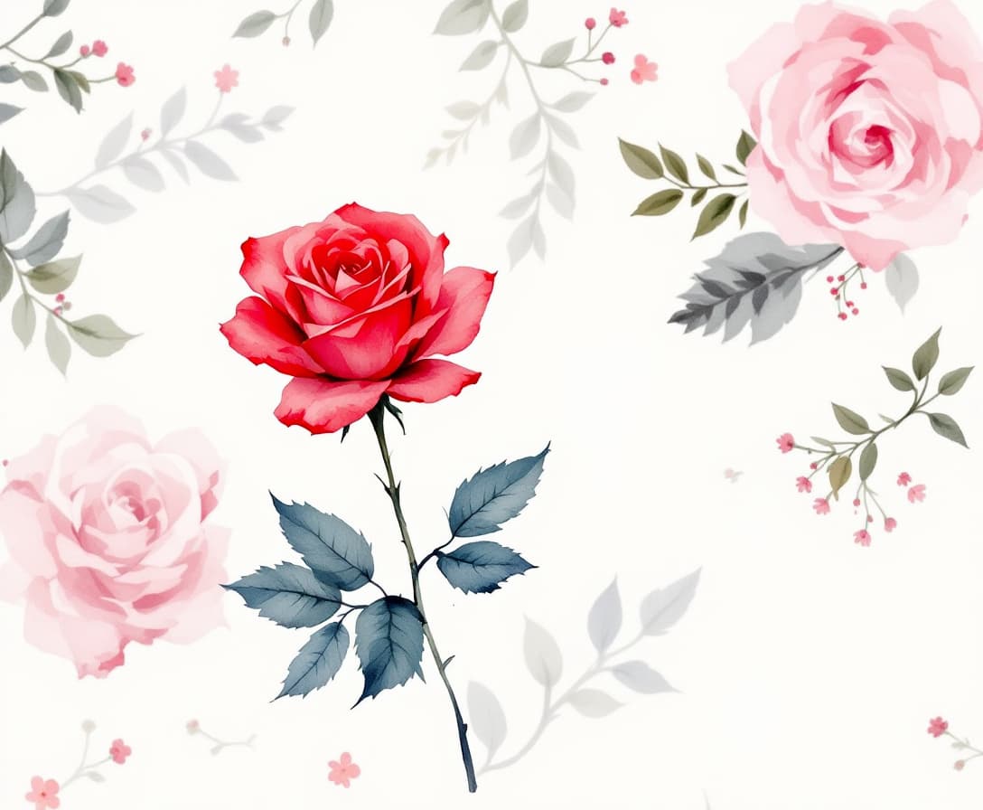 AI generated: red rose on an off-white background, in the style of watercolor illustrations --ar 1:2 --stylize 750
