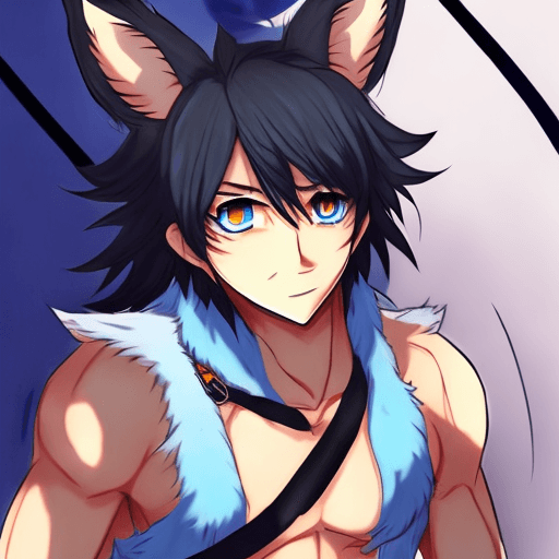AI generated: anime guy, wolf ears, kemonomimi, fluffly ears, muscular, beautilful eyes, detailed eyes, glowing ey...