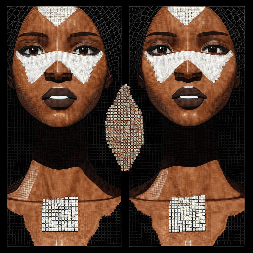 AI generated: faceless black woman mosaic portrait with missing mosaic pieces
