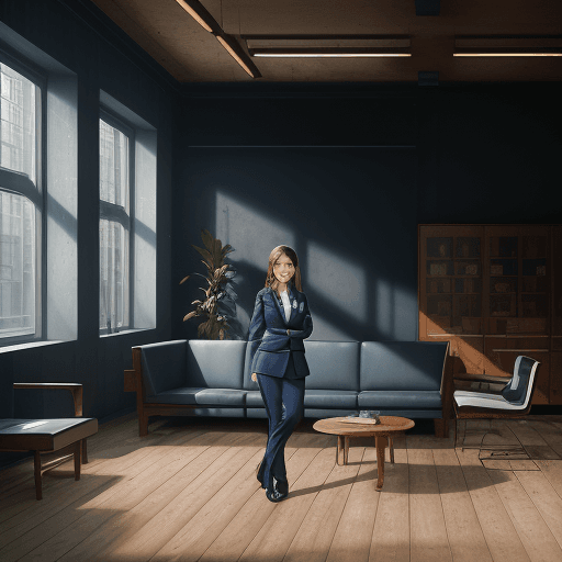 AI generated: High resolution photography interior design, dreaPortrait of young girl in dark blue business suit, ...