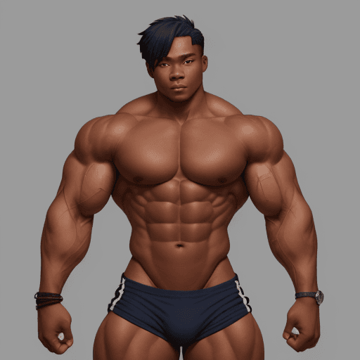 AI generated: Labubu wears minimal clothing, allowing his sculpted muscles to take center stage. A pair of bodybui...