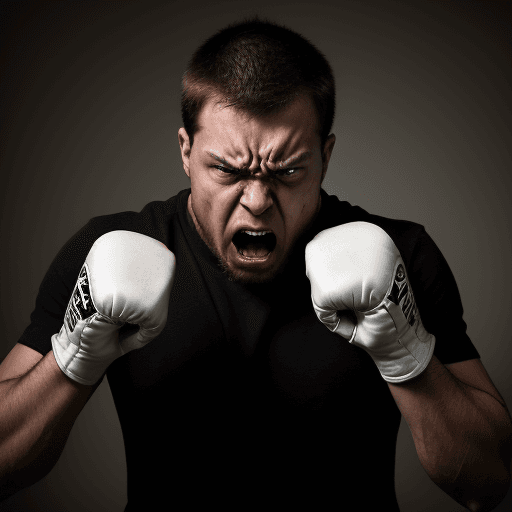 AI generated: The image shows a visibly frustrated man, with an angry and aggressive expression. His face is flush...