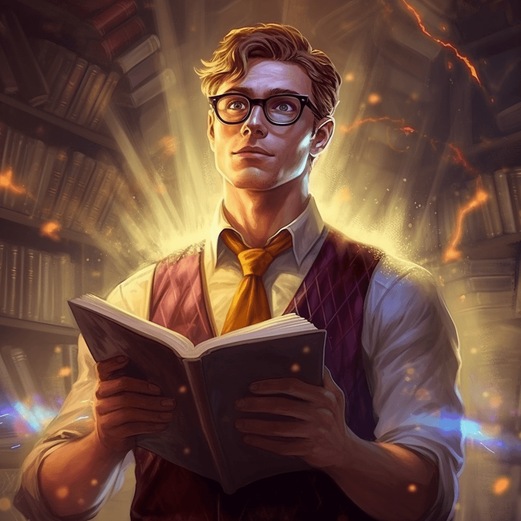 AI generated: a book man, a marvel hero, fantasy, wearing glasses
