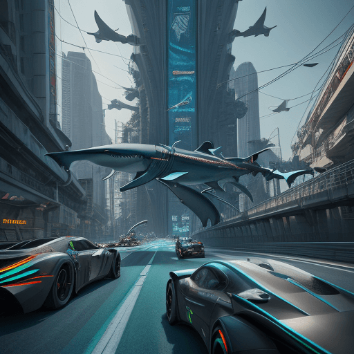 AI generated: Shark race in a futuristic venice highway, cyberpunk, intricate artwork . octane render, trending on...