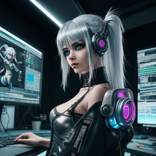 AI generated: cyberpunk girl with silver hair flying in studio gibbli style