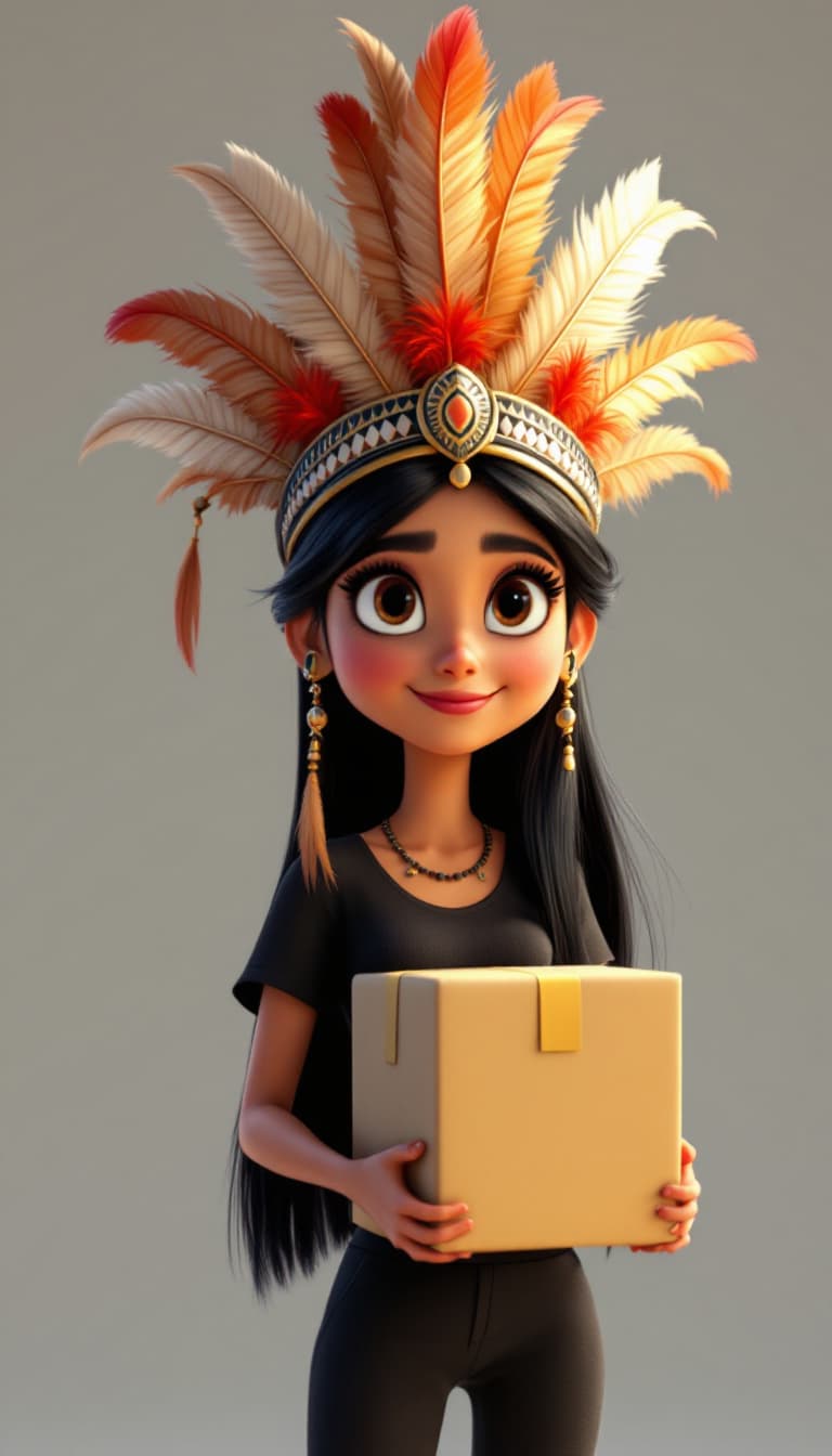 AI generated: A Disney Pixar 3D digital artwork of a charming and cute woman with long straight black hair combed ...