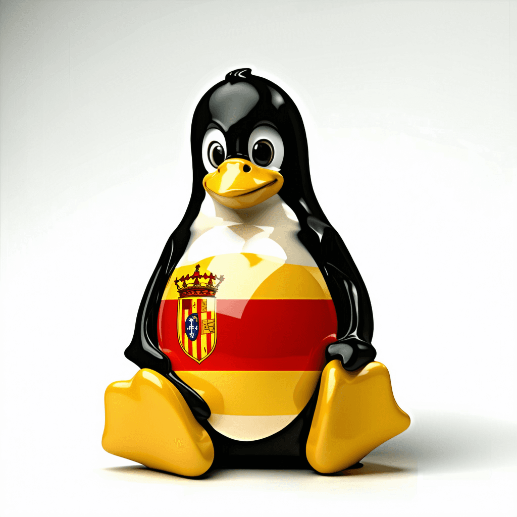 AI generated: linux tux with flag of Catalonia on the belly without any effect and white background
