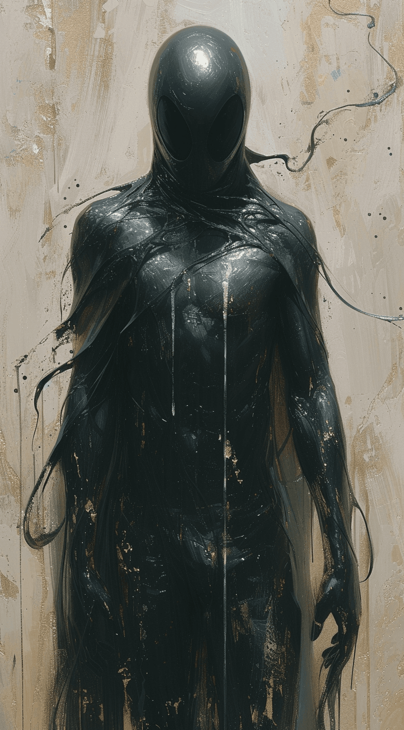 AI generated: a man in black with silver paint covering him, in the style of dark gold and bronze, comic art, futu...