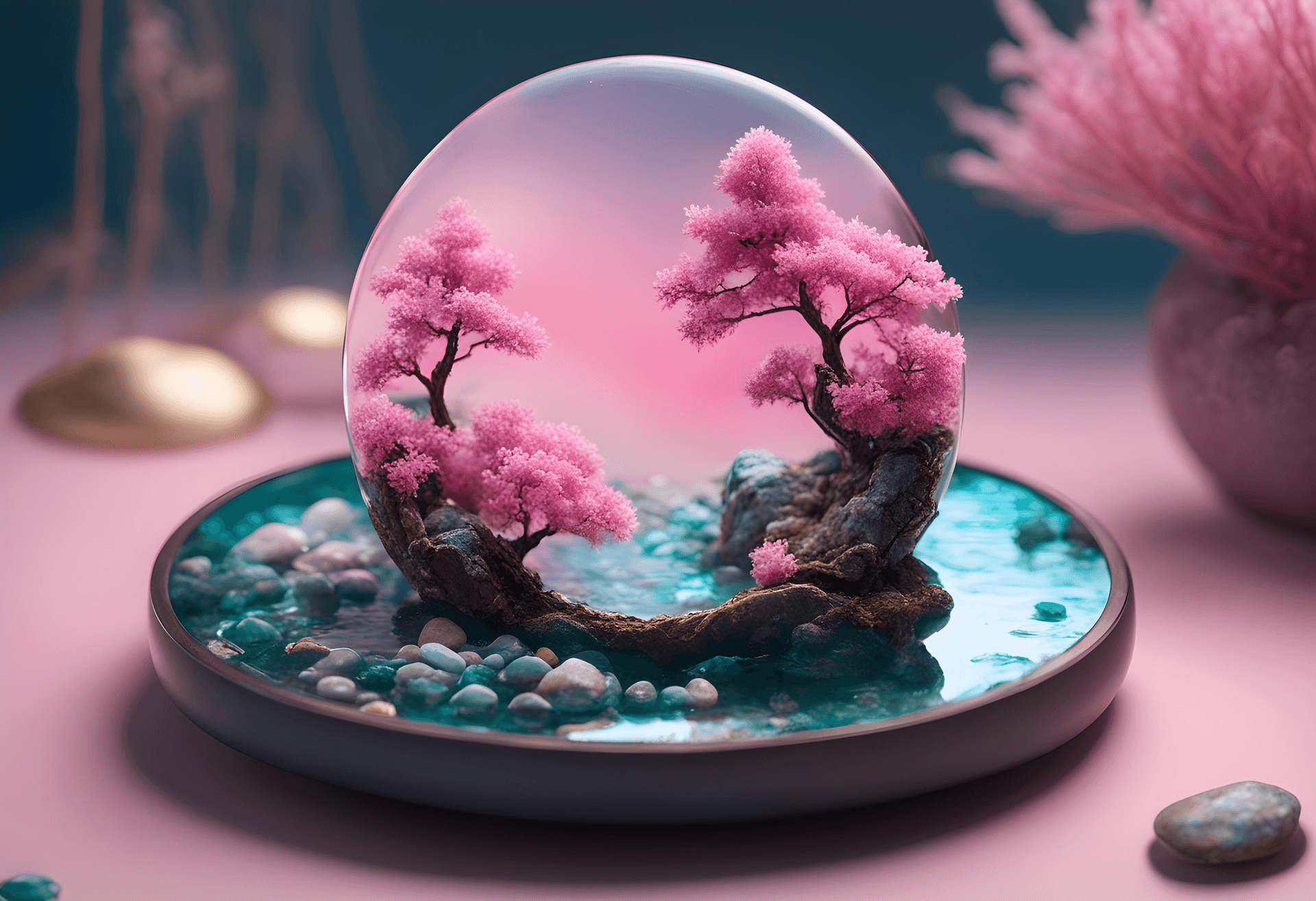 AI generated: Intricate flat illustration, 3d, epoxy resin diorama, stunning macro, close up, lots of fine details...