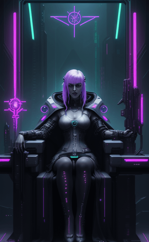 AI generated: Cyberpunk The High Priestess Tarot Card, Words "The High Priestess", High Contast, Neon, Cyberpunk, ...