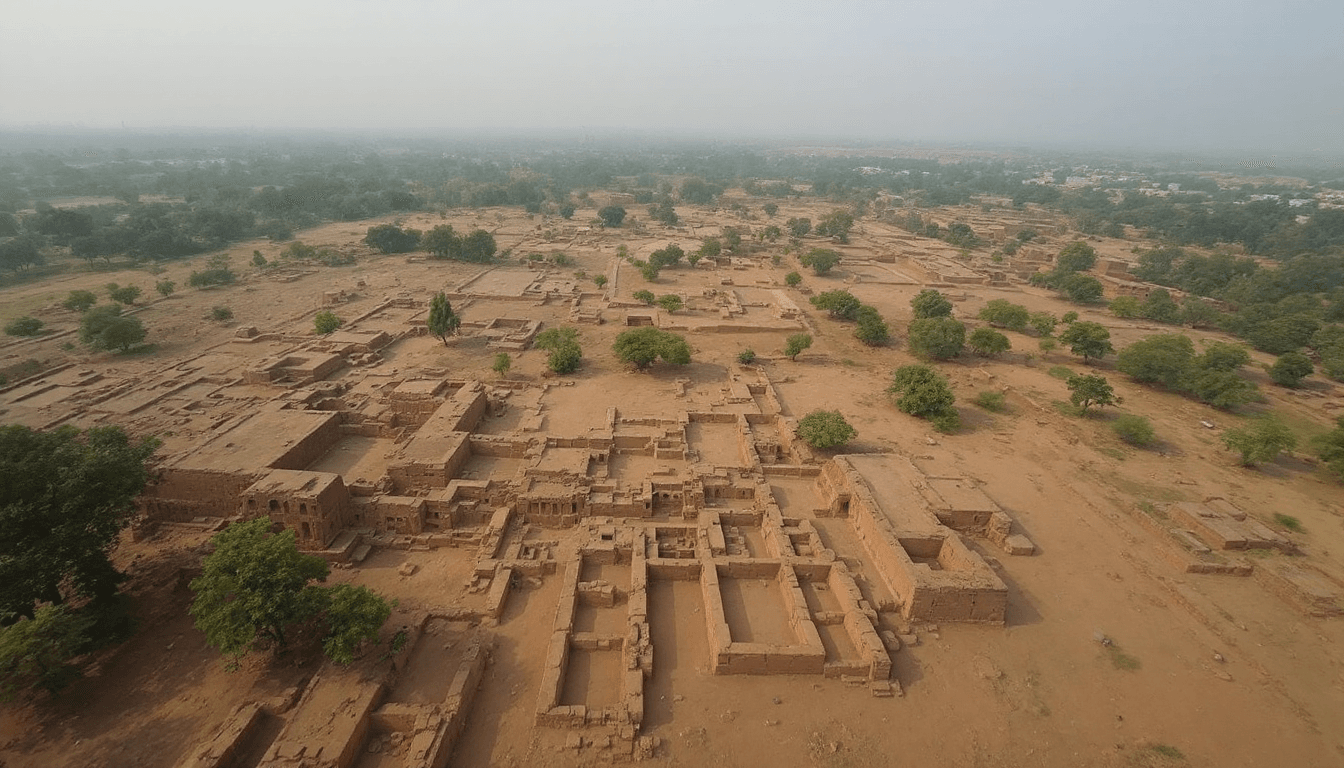 AI generated: The Indus Valley Civilization Aerial shots of Mohenjo-Daro and Harappa ruins