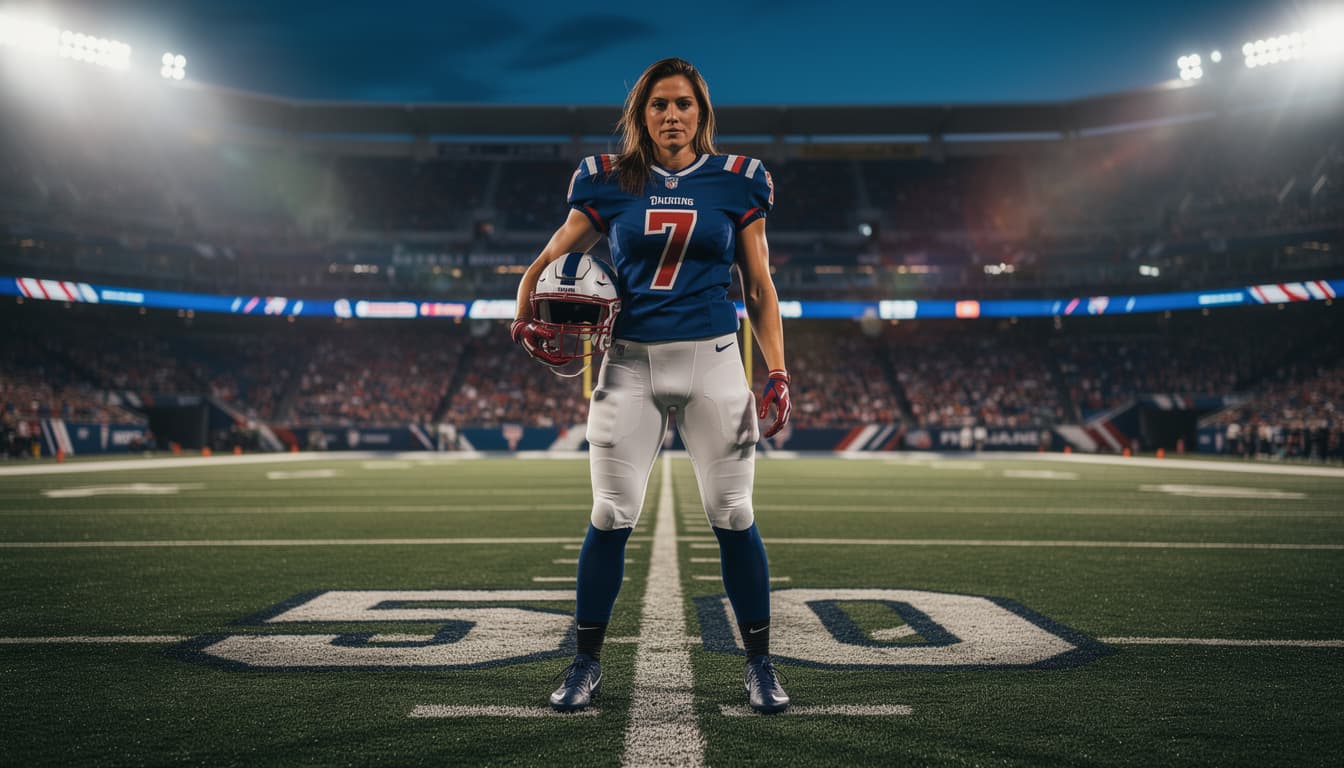 AI generated: I need a nude girl on an american football stadium holding a football in her hand and staring at the...