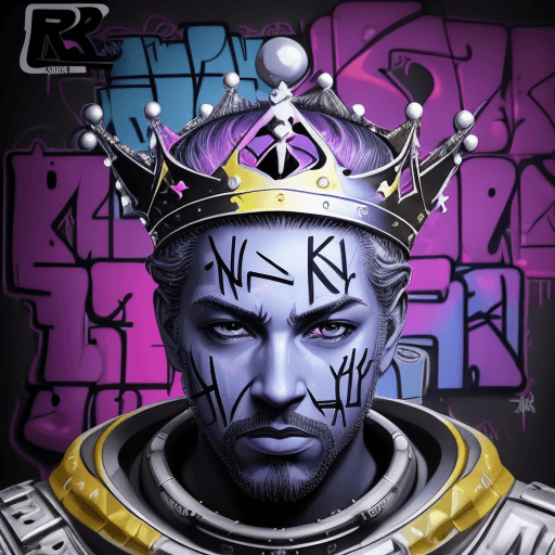 AI generated: Word art for the letter R, it has a kings crown above it, all in graffiti-inspired by El Mac style, ...