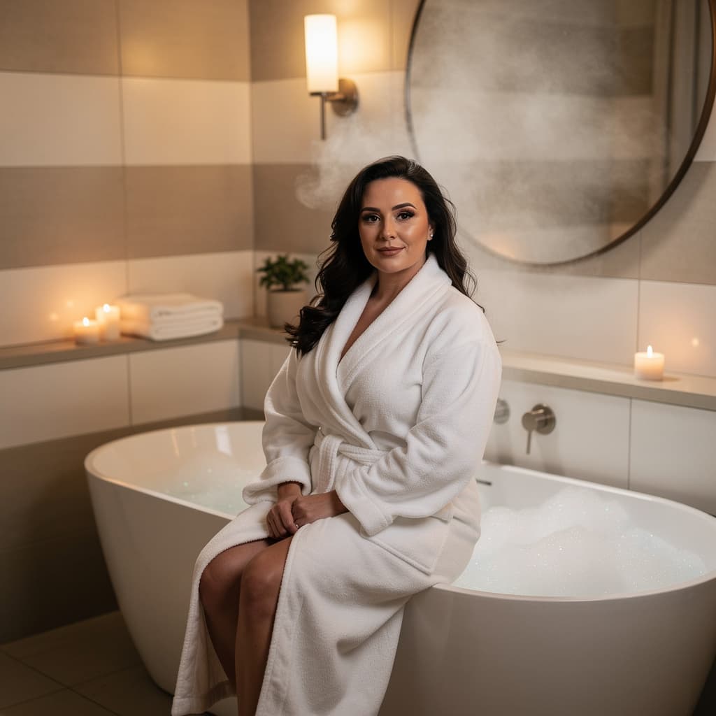 AI generated: Angela White in the tub
