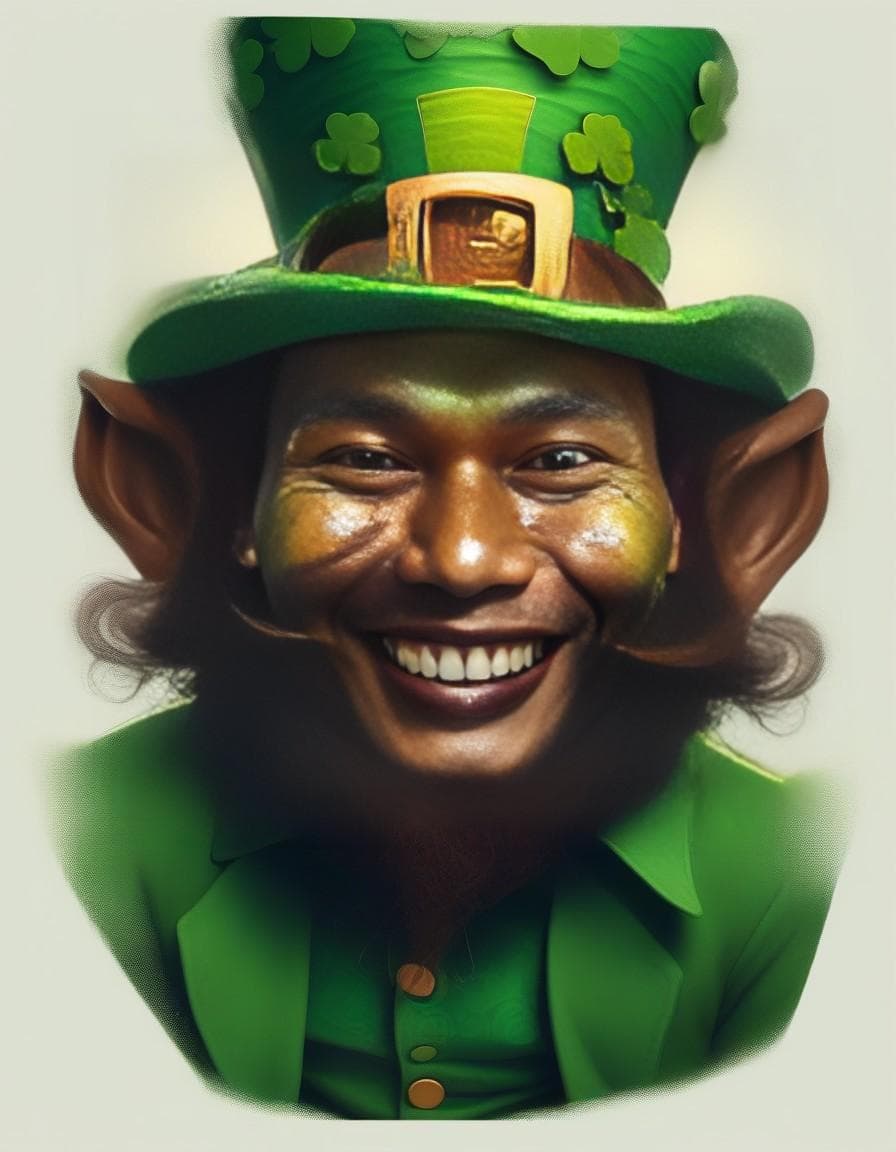 AI generated: A photo of a mischievous leprechaun, wrinkled facial features, prominent green colors, cinematic, me...