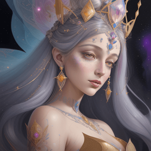 AI generated: Masterpiece close-up illustration of her highness the Intergalactic princess Iikhy the fair, unique ...