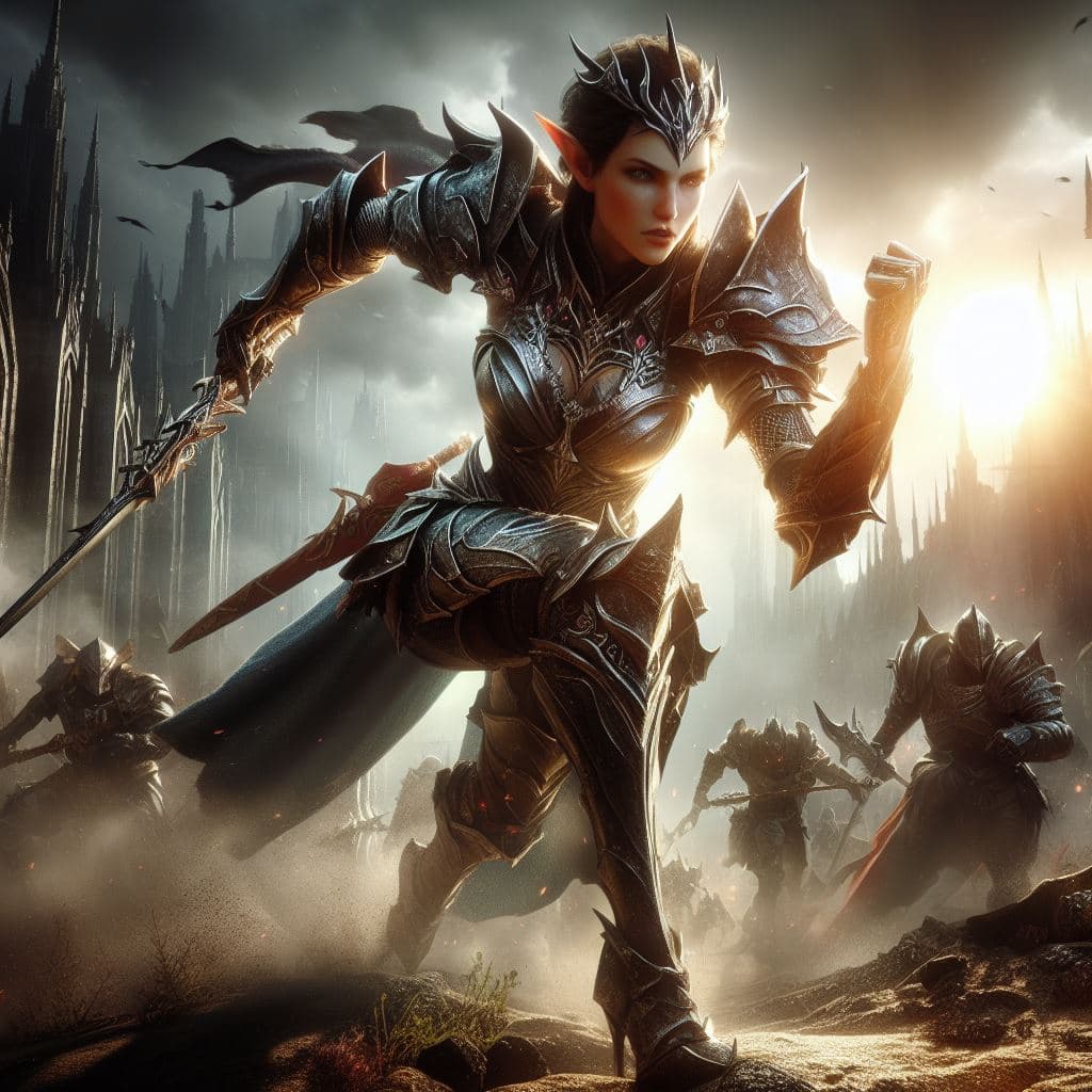 AI generated: massivescale&warriors&woman&elf&gorgeous&beautifulepicbattle, run/poseslow motion, powerfull agegodd...