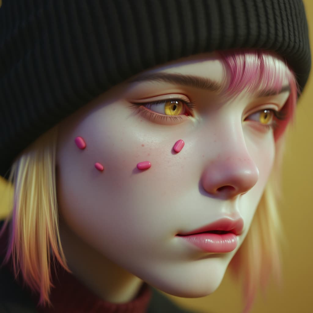 AI generated: a close up of a person wearing a beanie, digital art, inspired by Kubisi art, behance contest winner...