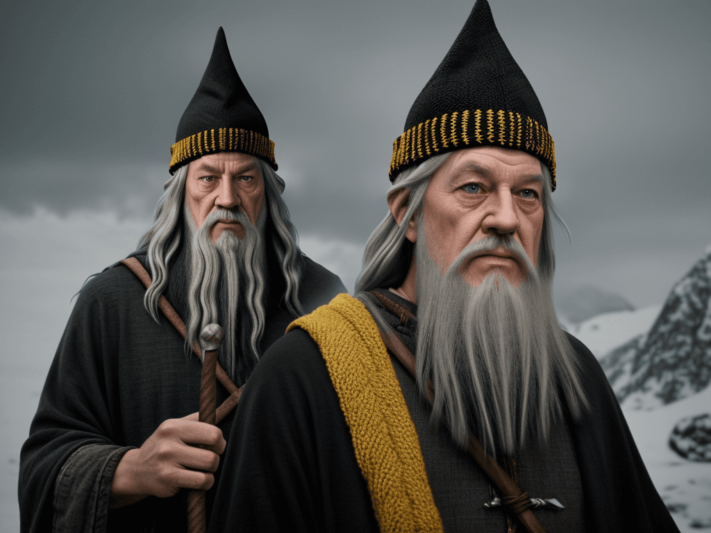 AI generated: Gandalf with a tuque on his head. The tuque colors are black, red and yellow.
cinematic, photo reali...