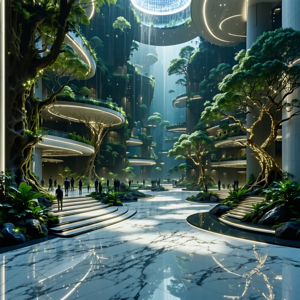 AI generated: Role: Core gathering space for ultra-rich post-human society.
Context: High-contrast environment mer...