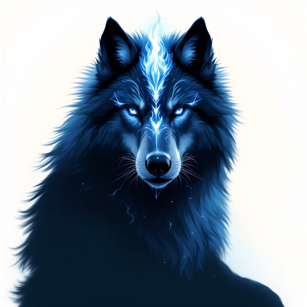 AI generated: Blue Flame Spiritual Alpha Wolf