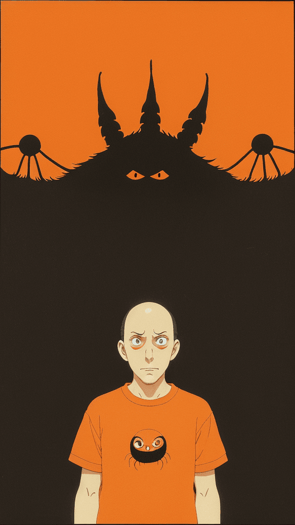AI generated: evil Studio Ghibli 16k4d rfktrstyle"orange In a paranoid  pose in a unsettling background" --chaos 4...