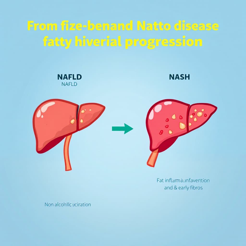 AI generated: An illustration showing the progression from non-alcoholic fatty liver disease (NAFLD) to non-alcoho...