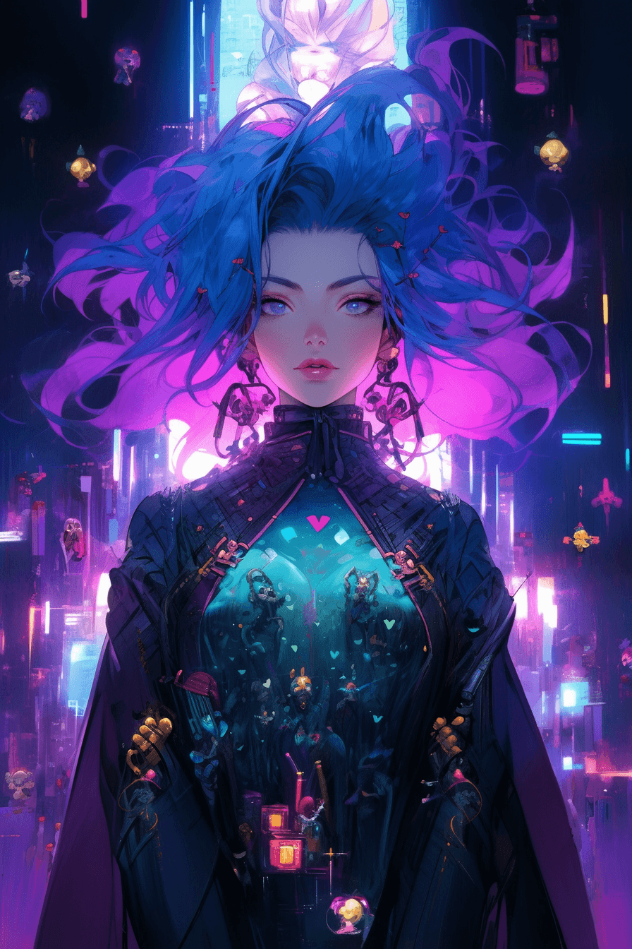 AI generated: A futuristic anime filled with excitement, portraying a determined individual with vibrant purple ha...