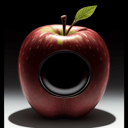 AI generated: An apple with 2 eyes on a black background