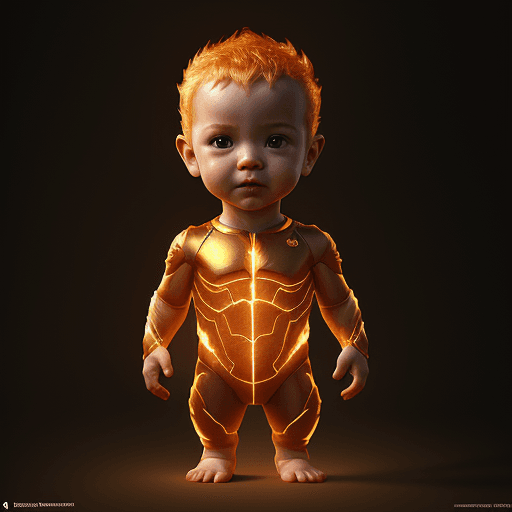 AI generated: Baby Human Torch, render, rembrandt, cgsociety, artstation trending, highly detailed