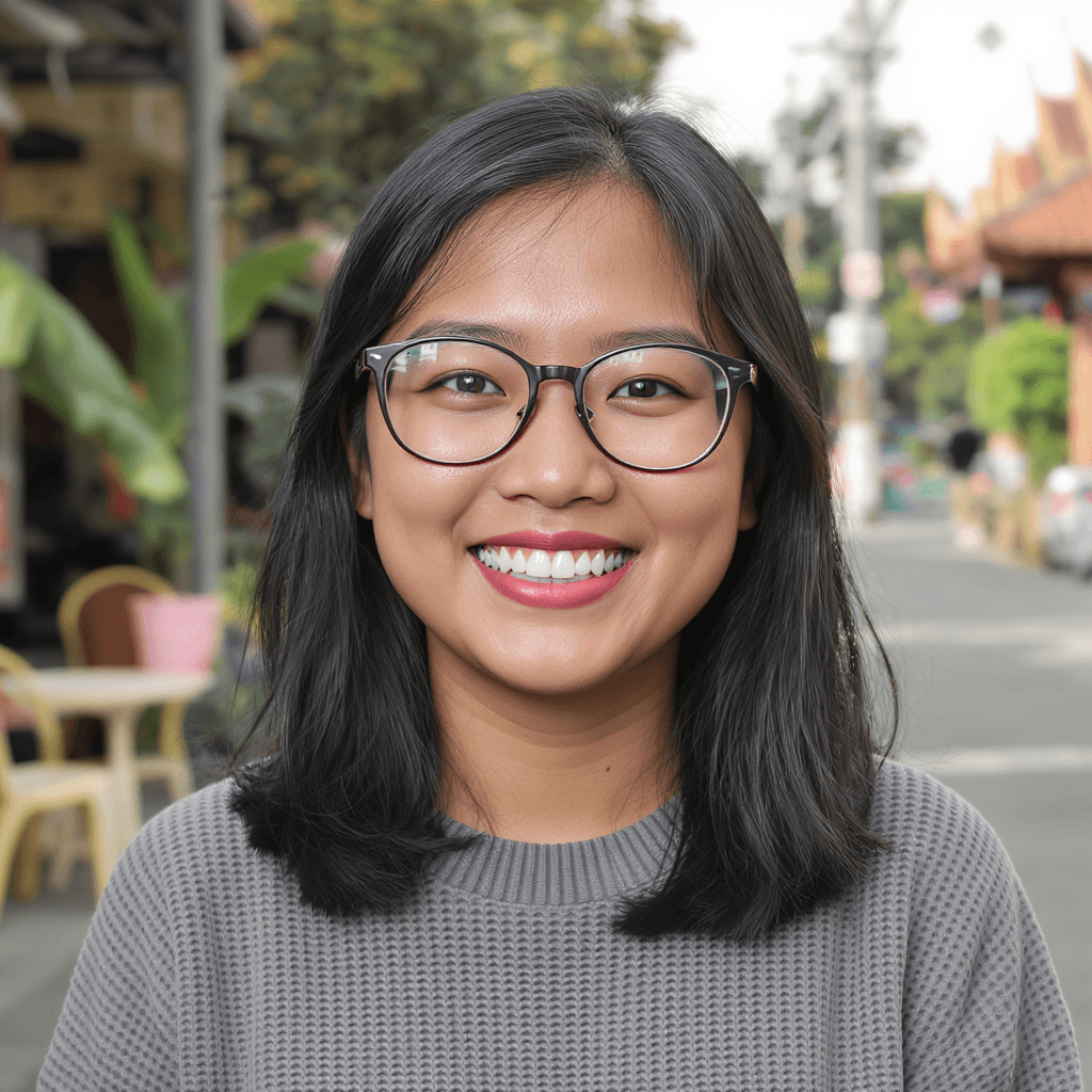 AI generated: Asian woman, wear glasses, wear teeth brace, sweater, medium size chest, cambodia
