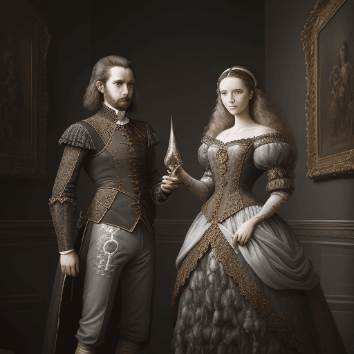 AI generated: Award winning portraits of two people, in the style of barocco, blach hair, In the castle , detailed...