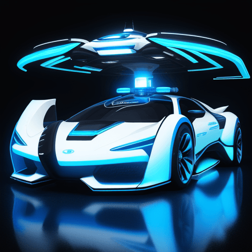 AI generated: Futuristic Concept car with luxury sports (police) features and white with sapphire blue and black d...