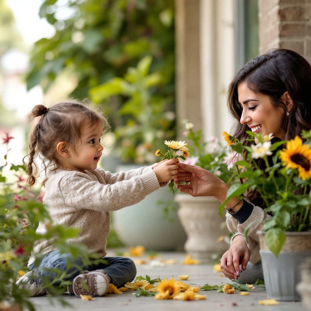 AI generated: High resolution photography of  a child donating a flower to Giorgia Meloni 