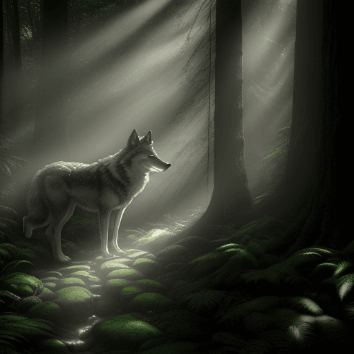 AI generated: Prompt
Interpret a Mid 20s wolf lovingly enveloped by the dense textures of the deep forest, shafts ...