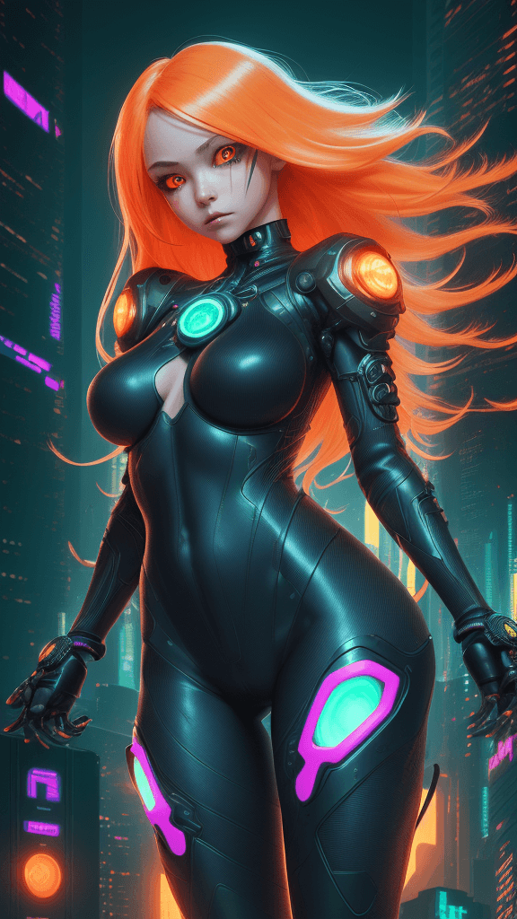 AI generated: (sfw), intricate details, 1girl, night, (bright neon colors), ((flying over futuristic cyberpunk cit...