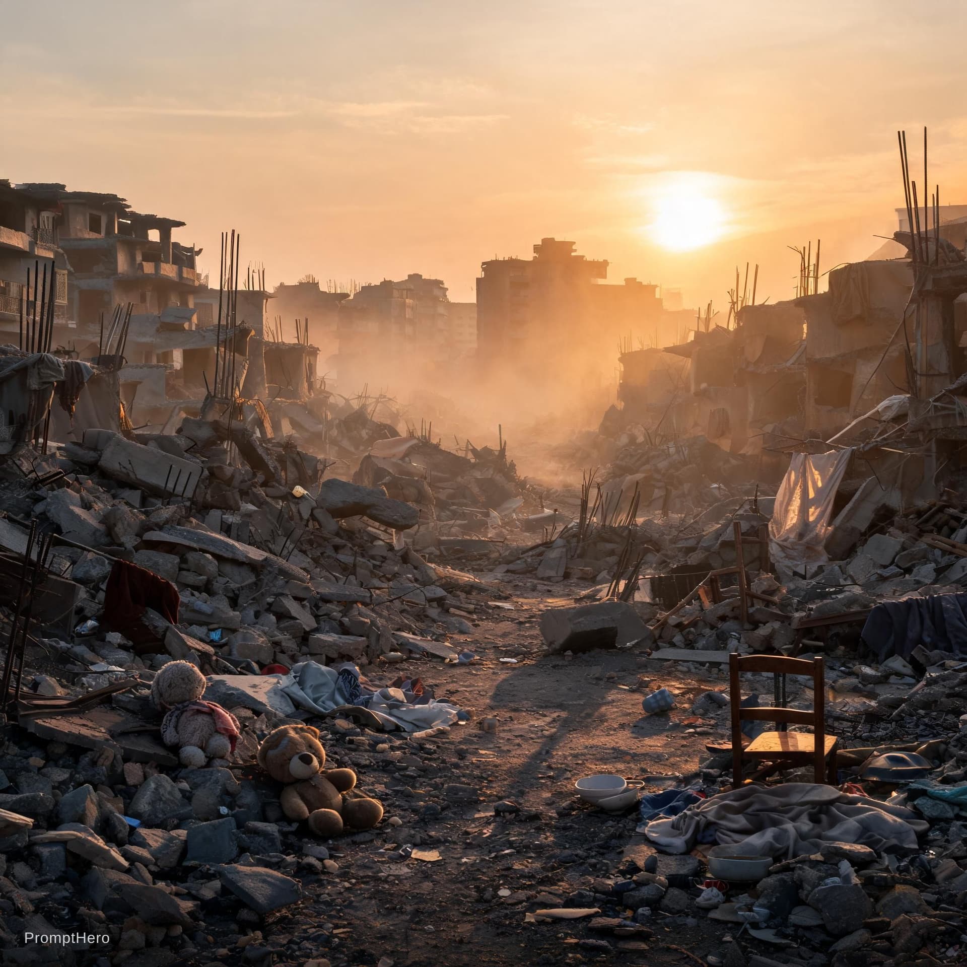 AI generated: ⁠A cinematic, wide-angle shot of a recently destroyed residential neighborhood in South Lebanon, pil...