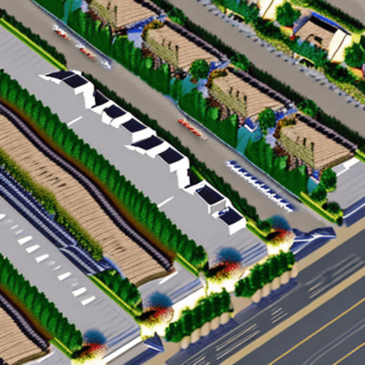 AI generated:  Landscape is a trapezoidal residential town with an area of ​​25000 square meters with 6 building b...