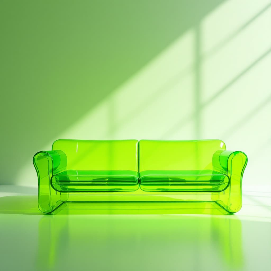 AI generated: hyper realistic, ultra-resolution photography, front shot, vibrant green color transparent vinyl mat...