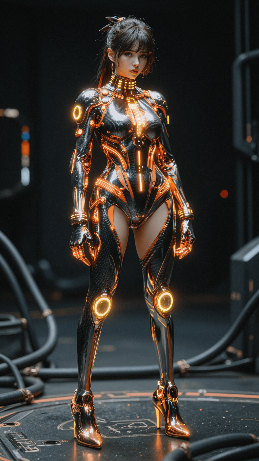 AI generated: This is a sleek and high-tech, full-body character portrait of a futuristic
female warrior, likely a...