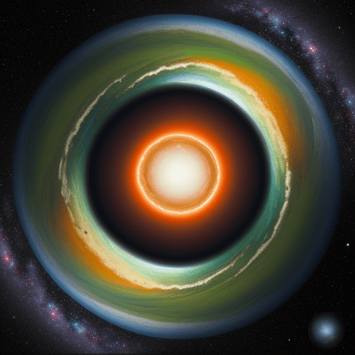 AI generated: galaxy, orange white and green planet, poetic image