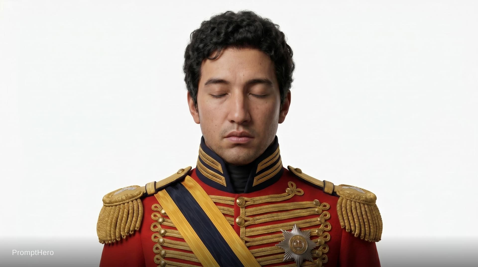 AI generated: Make him with closed eyes. sad face on white background.
