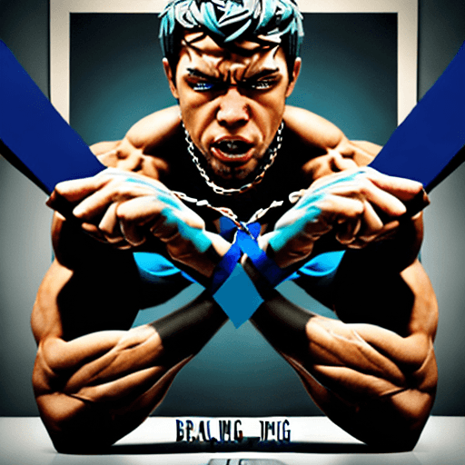 AI generated:  "Breaking Chains": A vibrant image of a person breaking chains that are made up of words representi...