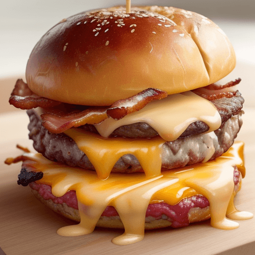 AI generated: Imagine juicy burger meat grilled to perfection, covered in a generous layer of melted cheddar chees...