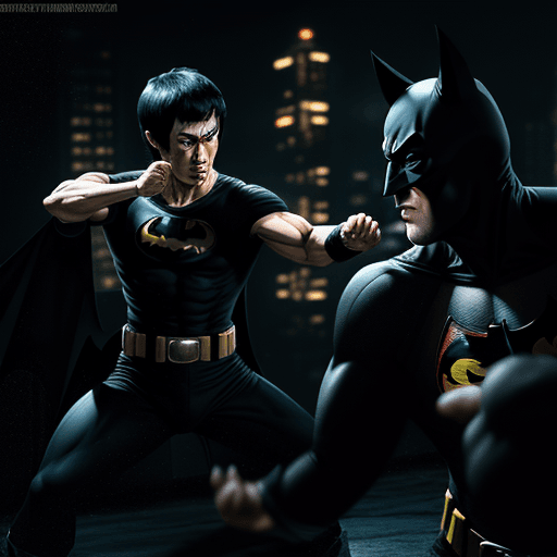 AI generated: Bruce Lee vs batman, 4 k , ultra HD 