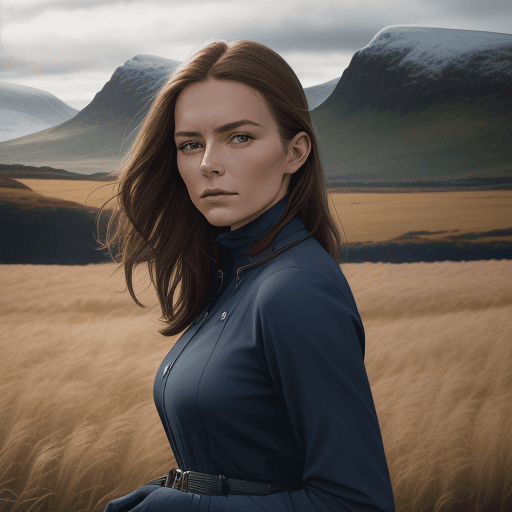 AI generated: woman in the field, in the style of outdoor fashion shoot, natural lighting, scottish landscapes, li...