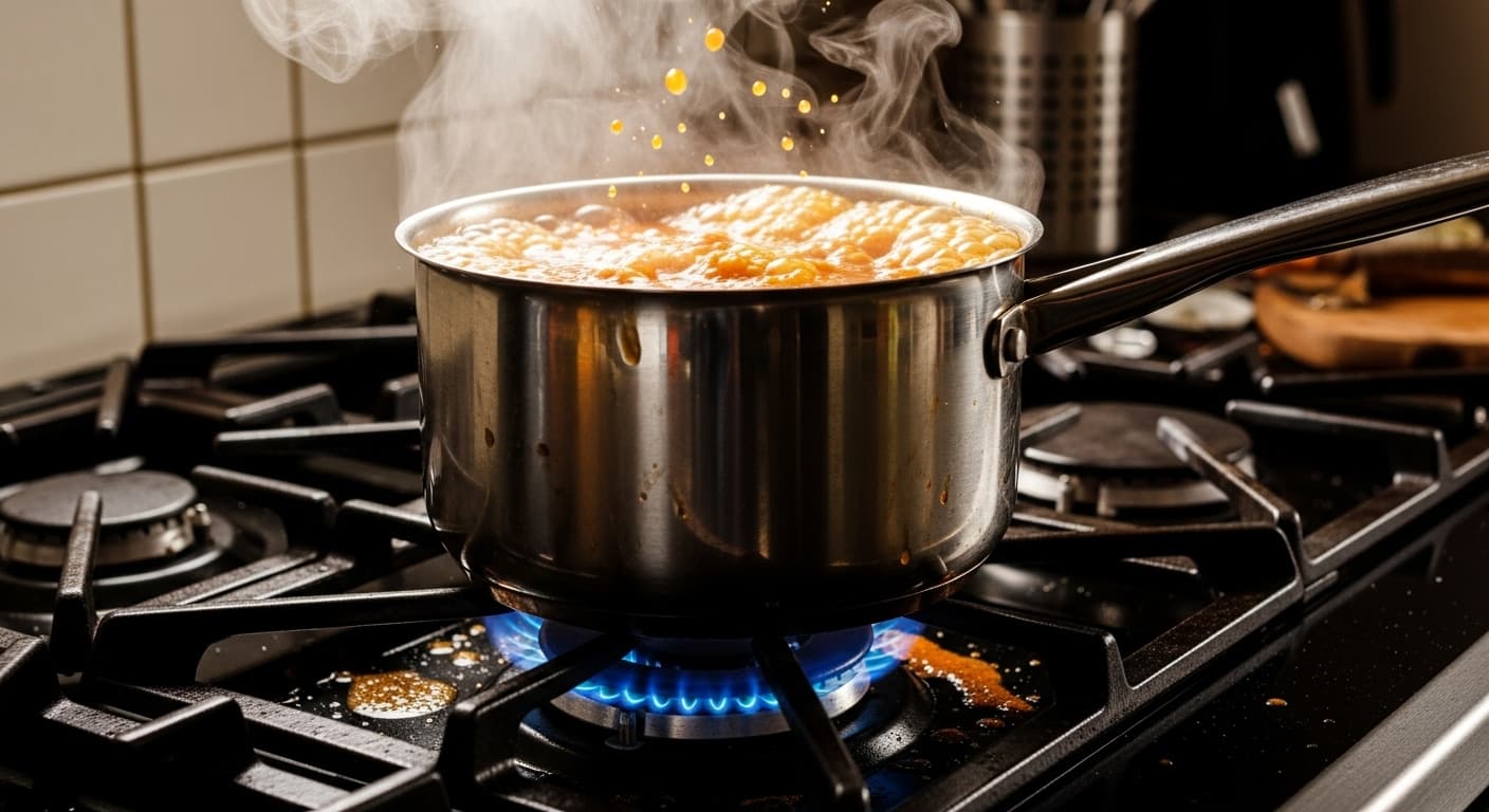 AI generated: The soup on the hot stove is about to boil over.