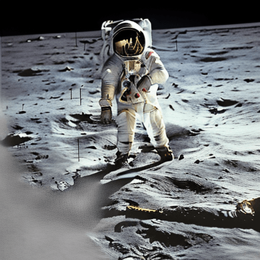 AI generated: Neil Armstrong on the moon's surface, Space exploration style, Astronomical and Adventurous mood, Lu...