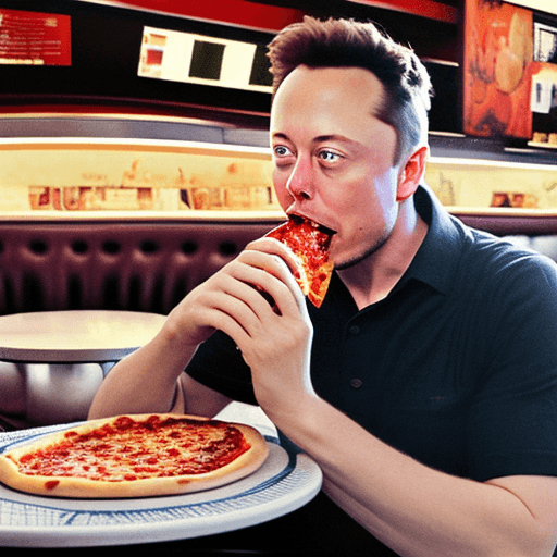 AI generated: Photo of elon musk eating a pizza in a new york city diner.