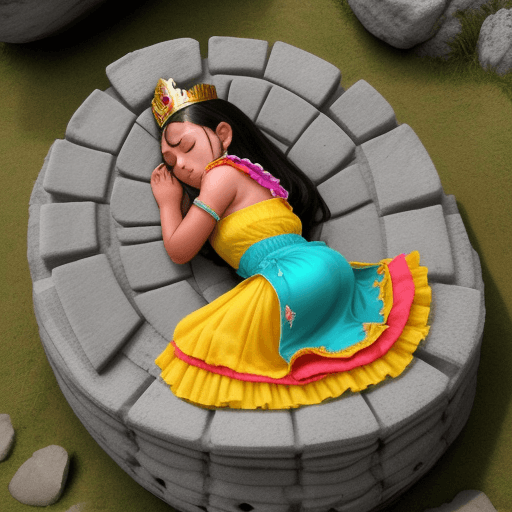 AI generated: princesa azteca hermosa durmiendo recostada sobre rocas boca arriba